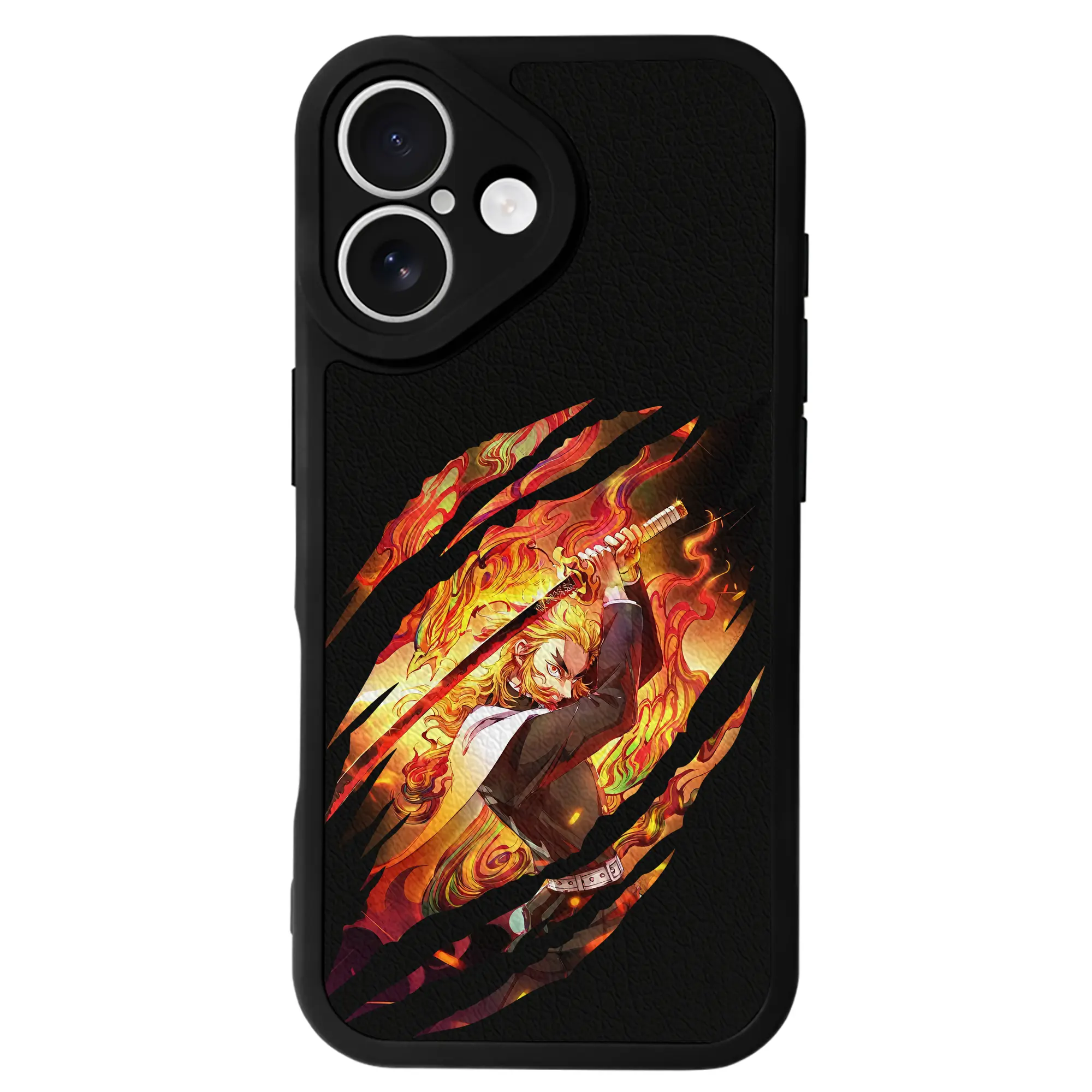 鬼滅の刃 グッズ,煉獄 杏寿郎 - IPhone 16シリーズ対応 ・ シリコンスマホケース ・ レザー調 ・ 高精度フィット ・ 耐衝撃 ・ ワイヤレス充電対応 ・ 精密カット